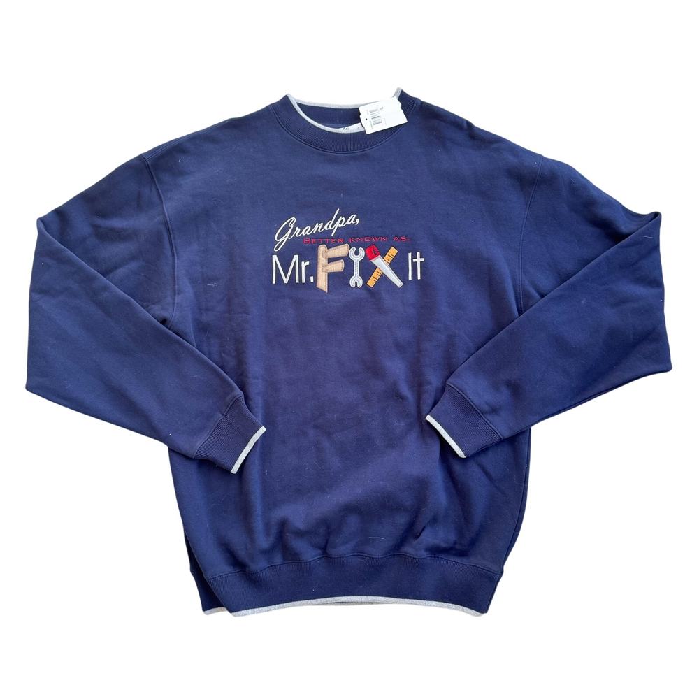NWT Vtg 1990s Y2K M&C Sport Embroidered Navy Grandpa Sweatshirt Large